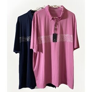 Maelreg Performance Golf Polo 3XL Blue Pink Geo 4 Way Stretch Lot Of 2 UPF 30